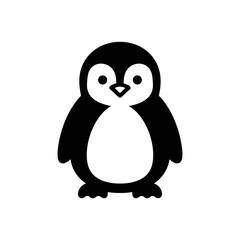 Cute baby penguin icon in a simple black and white style.