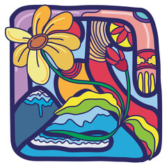 Mayan and Aztec illustration about nature in graffiti style