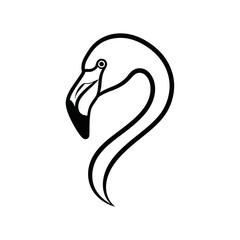 Elegant Flamingo Head Outline Minimalist Black and White Illustration.