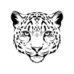 Majestic Leopard Head Staring Intensely Black and White Illustration.