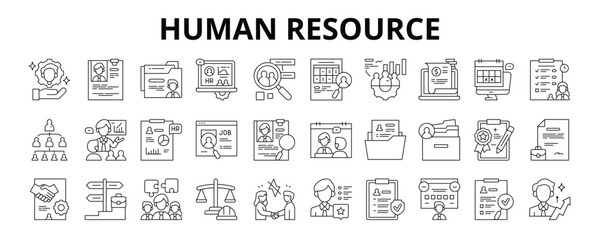 30 Human Resource Line Icons Vector - Talent Management, Staff Directory, Payroll System, Staff Training, Interview Schedule, Work Contract 