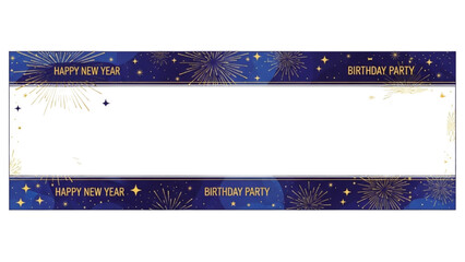 Festive blue and gold celebration banner template with fireworks for parties and holidays