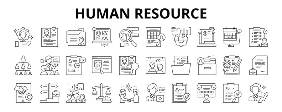 30 Human Resource Line Icons Vector - Talent Management, Staff Directory, Payroll System, Staff Training, Interview Schedule, Work Contract 