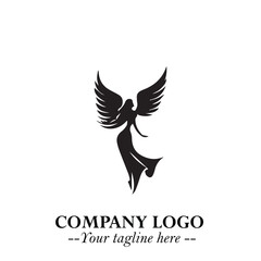 Elegant Angel Woman Silhouette Logo Symbol on White Background