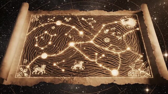 Ancient constellation map with mythical beasts
