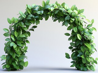 Lush green leafy vine archway with a light gray background green leaves plant