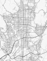 Kyoto City Map. Minimalist black and  white line art poster for printing, wallpaper, wall art, and map  resources for home and office decor