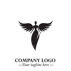 Fototapeta premium Elegant Angel Woman Silhouette Logo Symbol on White Background