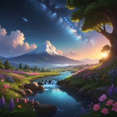 Majestic Mountain Landscape Under Milky Way Sky