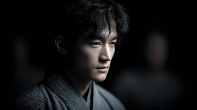 Tang Dynasty man in traditional dress with a solemn and thoughtful expression