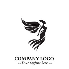 Fototapeta premium Elegant Angel Woman Silhouette Logo Symbol on White Background