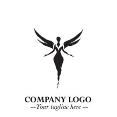 Elegant Angel Woman Silhouette Logo Symbol on White Background