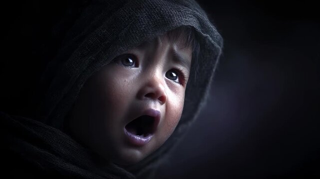 Helpless crying of a child in Tang Dynasty war