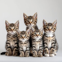 Five Adorable Tabby Kittens Group Portrait