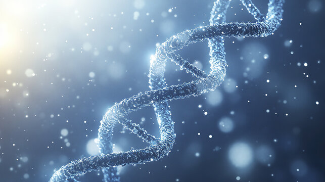 Glowing DNA double helix with luminous particles creates mesmerizing effect