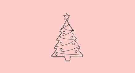 Single Line Drawing Christmas Tree Ornament On Pink Background