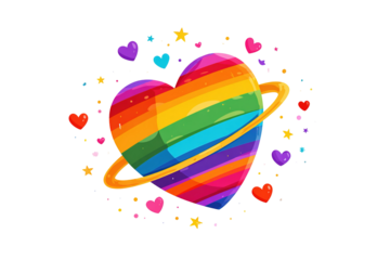 Rainbow color heart made of flowers isolated on white background. This illustration represents concept of love for LGBTQ, gay, lesbian, pride and bisexsual. Digital illustration generative AI.