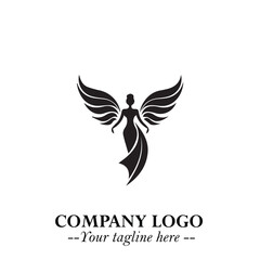 Elegant Angel Woman Silhouette Logo Symbol on White Background