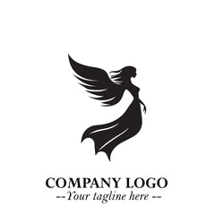 Elegant Angel Woman Silhouette Logo Symbol on White Background