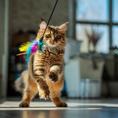 Playful Somali Kitten with Feather Toy