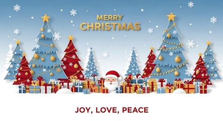 Festive christmas scene with santa claus and decorated trees