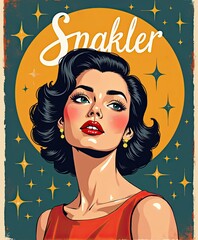 hand typography sparkle with woman, scheme, box, geometric, vintage, proud, signs