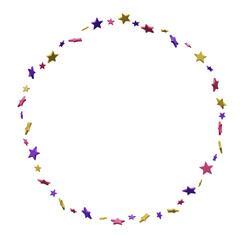 Round frame with colorful plastic stars on white or transparent background. 3d render.