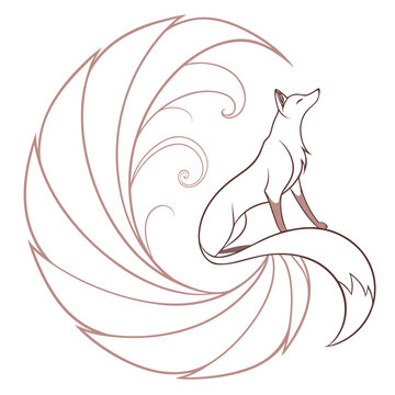Nine tailed fox isolated on with elegant swirl design