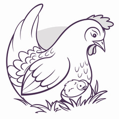 Hen with chick in nest isolated on