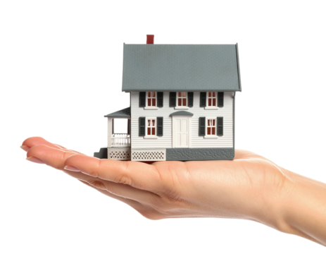 House model on hand real estate investment property concept on transparent background