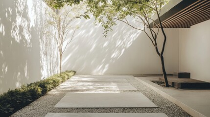 Minimalist Courtyard with Stone Path and Sparse Vegetation