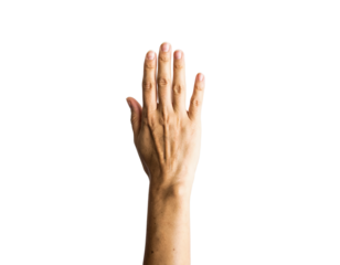 Isolated hand reaching up fingers skin tone on black background on transparent background