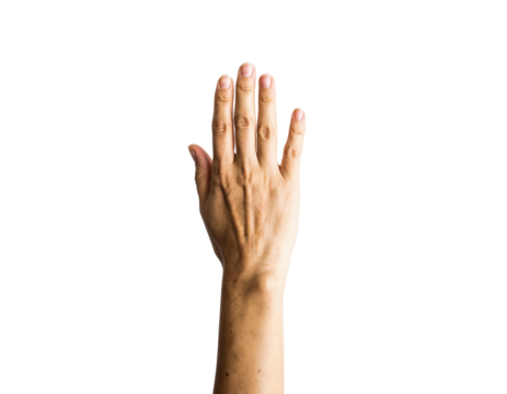 Isolated hand reaching up fingers skin tone on black background on transparent background