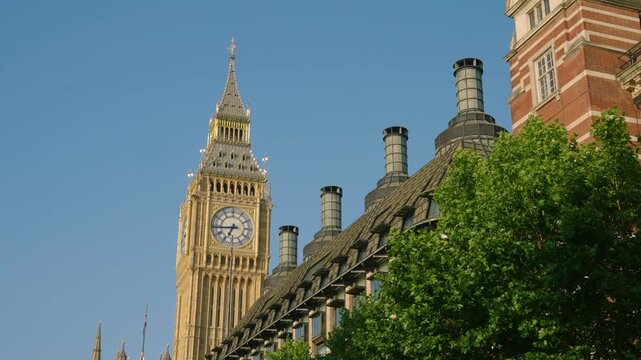 Big Ben - Gothic Clock Tower In London, England, United Kingdom. - wide shot