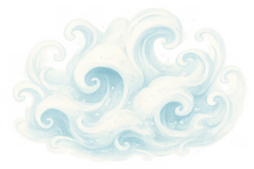 Whimsical decorative cloud illustration with swirling watercolor texture on transparent background, symbolizing weather and freedom