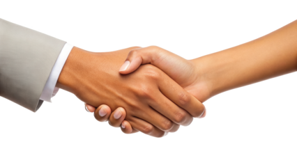 Diverse business handshake symbolizing partnership and agreement isolated on white background