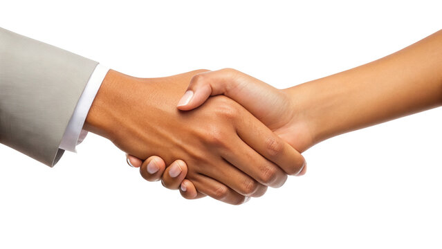 Diverse business handshake symbolizing partnership and agreement isolated on white background