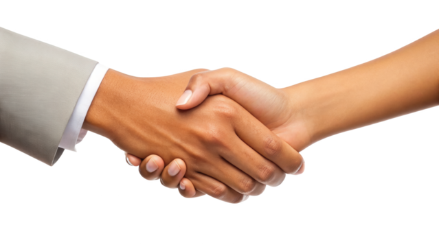 Diverse business handshake symbolizing partnership and agreement isolated on white background