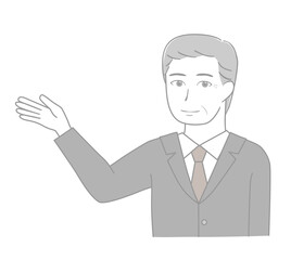 案内するスーツのシニア男性