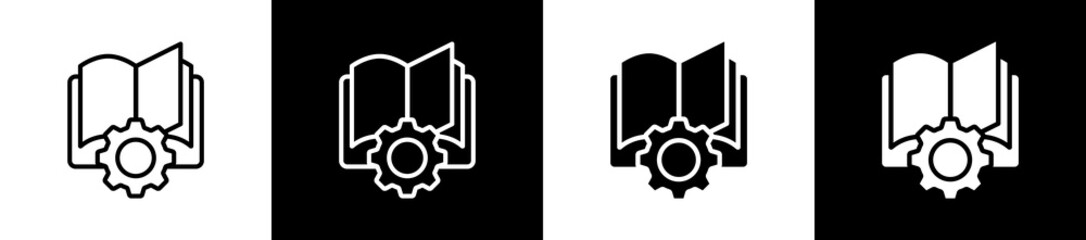 Iterative icon variations in line and glyph style on black and white background