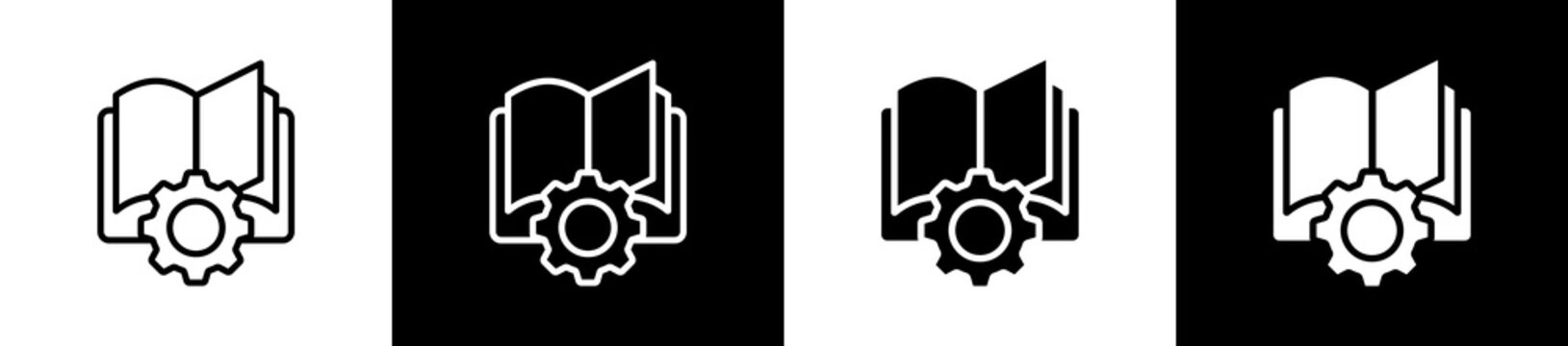 Iterative icon variations in line and glyph style on black and white background