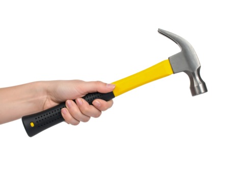 Using a claw hammer hand tool for construction and home repair on transparent background