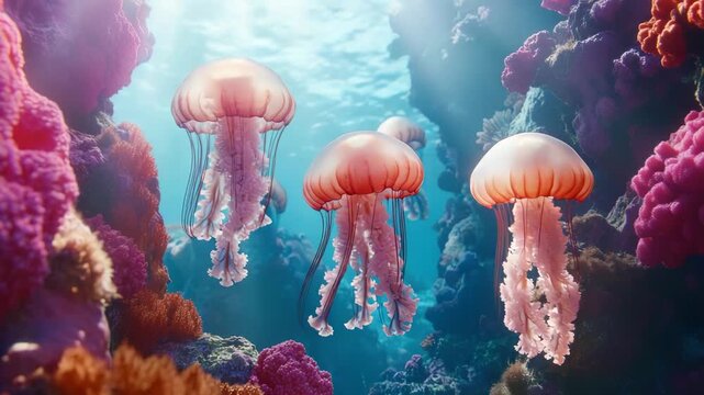 Swimming jellyfish in ocean