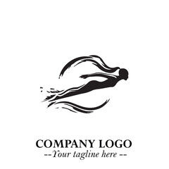 Woman Swimming Logo Symbol in Clean Minimal Vector Illustration on White Background