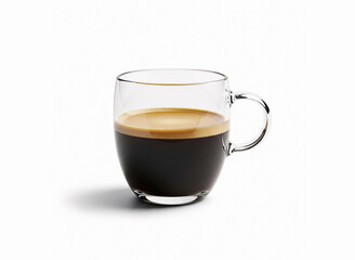Fresh Espresso Coffee in Clear Glass Cup Isolated on White Background