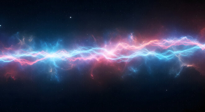Vibrant cosmic lightning bolt across deep space nebula