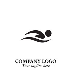 Woman Swimming Logo Symbol in Clean Minimal Vector Illustration on White Background