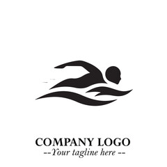 Woman Swimming Logo Symbol in Clean Minimal Vector Illustration on White Background