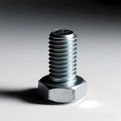 Close-up of a single metal bolt on a clean, smooth surface with soft lighting