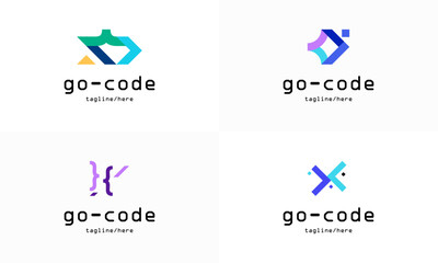 Set of Go Code logo designs concept vector, Coding logo with arrow symbol